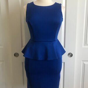 Spense Sleeveless Peplum Royal Blue Midi Dress 12 Like New